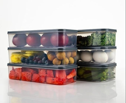 Plastic Fridge Container - 1200 ml  (Pack of 6, Grey)